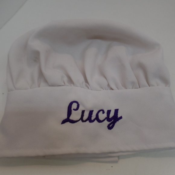 Chefskin Chef Hat Personalized W Purple Embroidery "Lucy" Adjustable Sizing OSFM - Picture 10 of 10